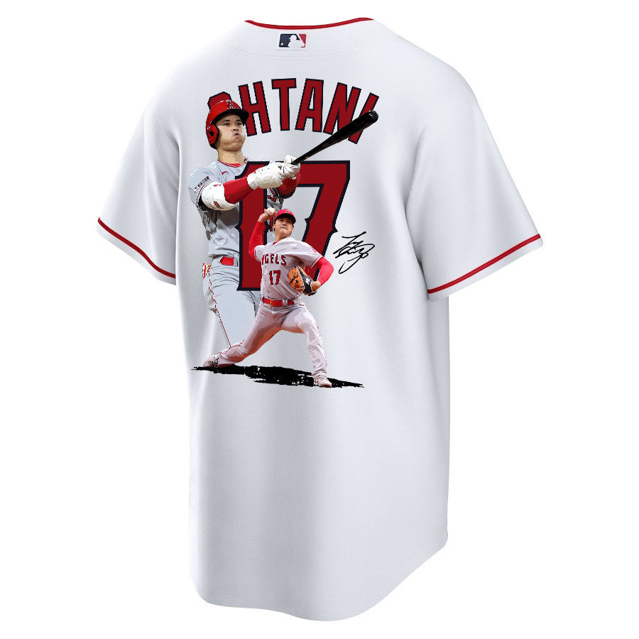 Shohei Ohtani 17 Los Angeles Angels Signed Decisive Blow 2023 Home Men Jersey - White