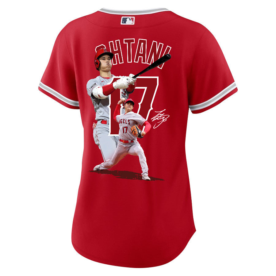 Shohei Ohtani 17 Los Angeles Angels Signed Decisive Blow 2023 Alternate Women Jersey - Red