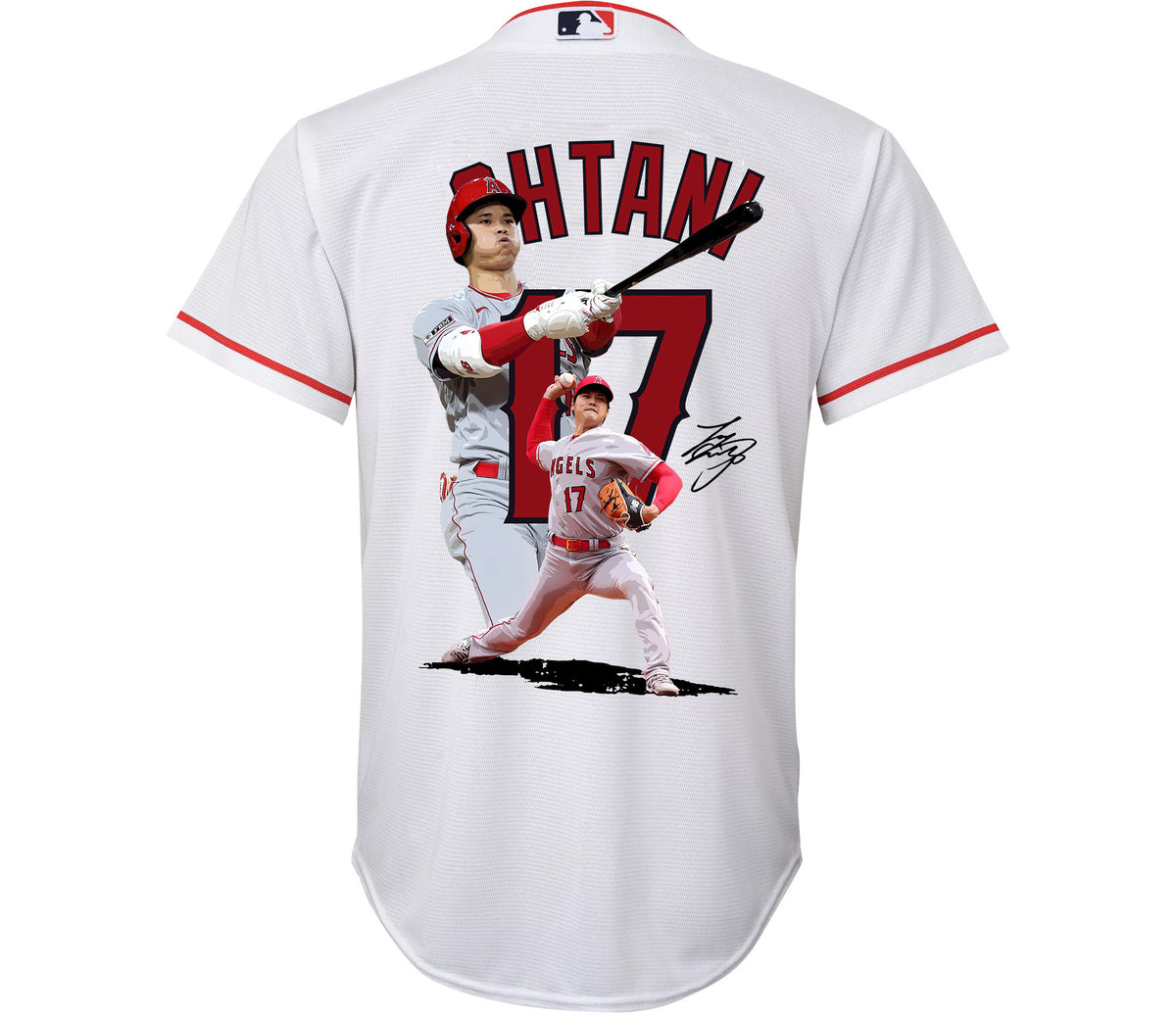Shohei Ohtani 17 Los Angeles Angels Signed Decisive Blow 2023 Home YOUTH Jersey - White