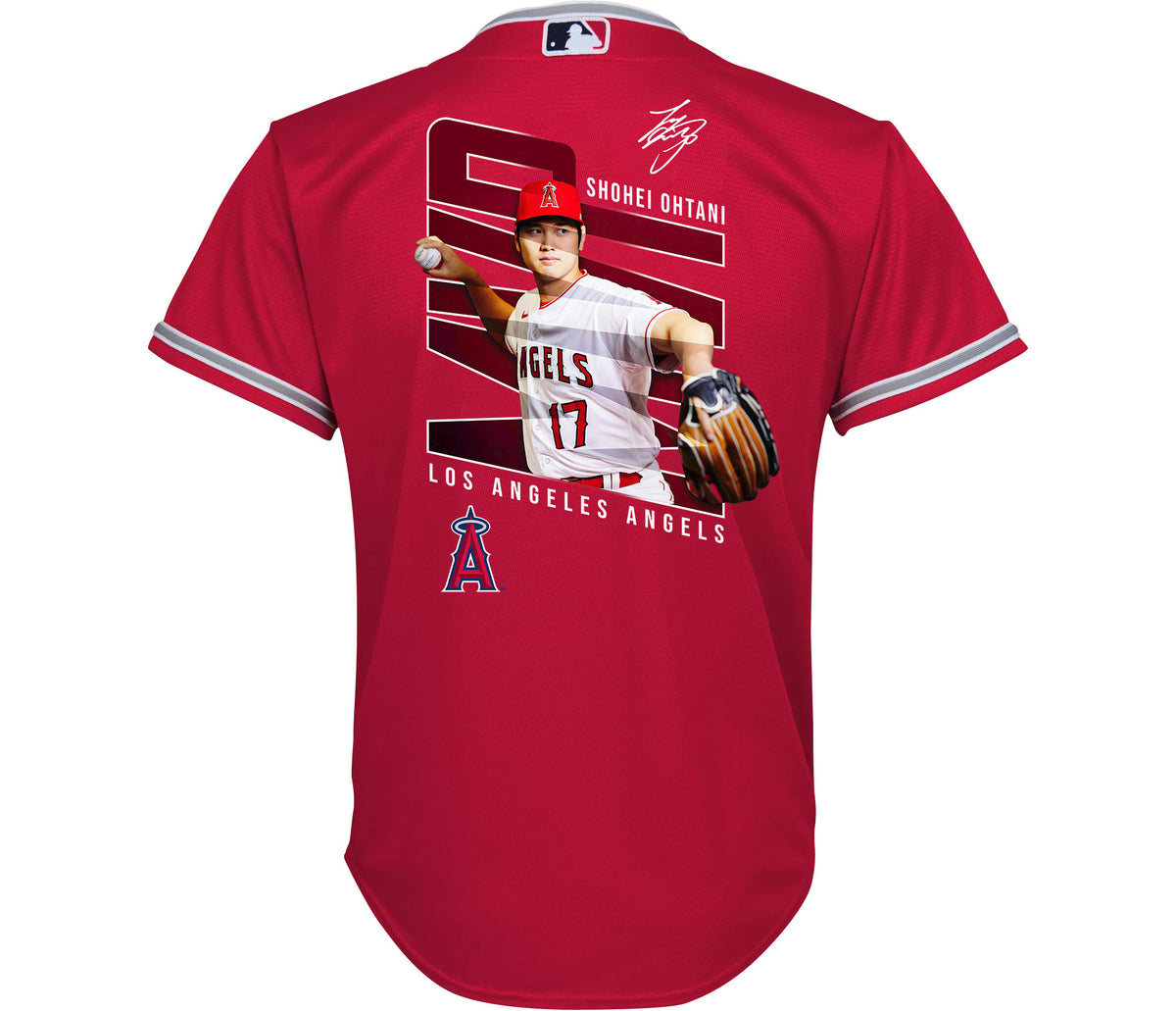 Shohei Ohtani 17 Los Angeles Angels Signed Logo 2023 Alternate Player YOUTH Jersey - Red