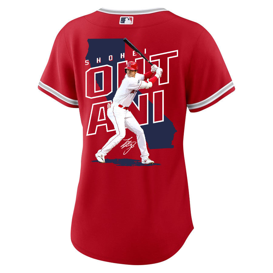 Shohei Ohtani 17 Los Angeles Angels Signed Map 2023 Alternate Player Women Jersey - Red