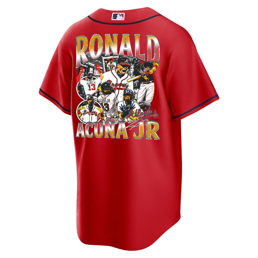 Ronald Acuña Jr. 13 Atlanta Braves Signed Posture 2023 Alternate Player Men Jersey - Red