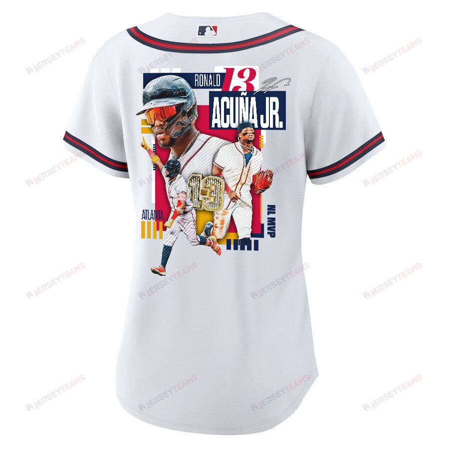 Ronald Acuña Jr. 13 Atlanta Braves Signed MVP 2023 Home Player Women Jersey - White Red