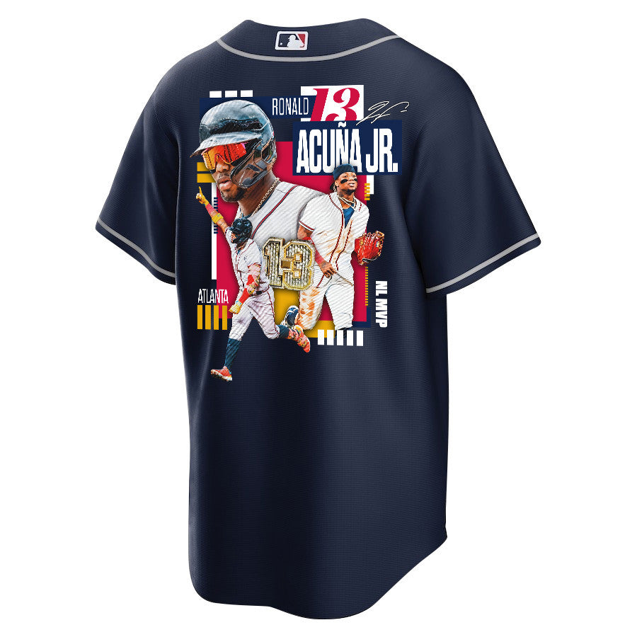 Ronald Acuña Jr. 13 Atlanta Braves Signed MVP 2023 Alternate Player Men Jersey - Navy