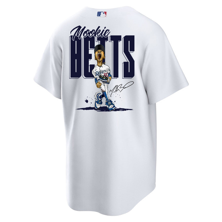 Mookie Betts 50 Los Angeles Dodgers Signed Cartoon 2023 Home Player Men Jersey - White