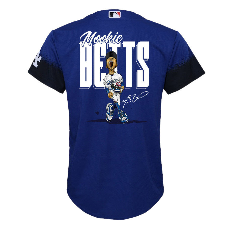 Mookie Betts 50 Los Angeles Dodgers Signed Cartoon 2023 City Connect Player YOUTH Jersey - Royal