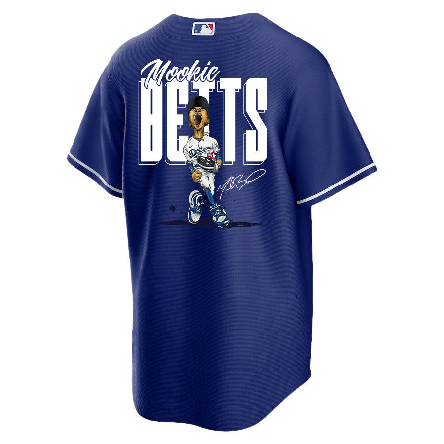 Mookie Betts 50 Los Angeles Dodgers Signed Cartoon 2023 Alternate Player Men Jersey - Royal