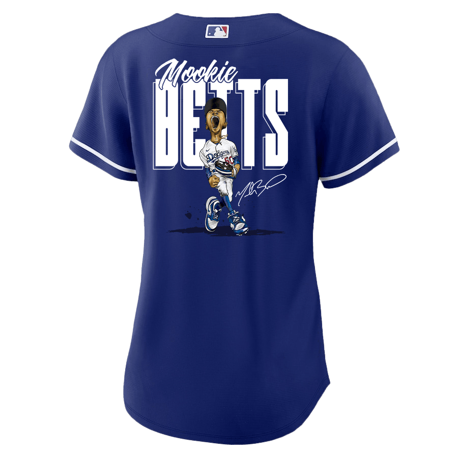 Mookie Betts 50 Los Angeles Dodgers Signed Cartoon 2023 Alternate Player Women Jersey - Royal