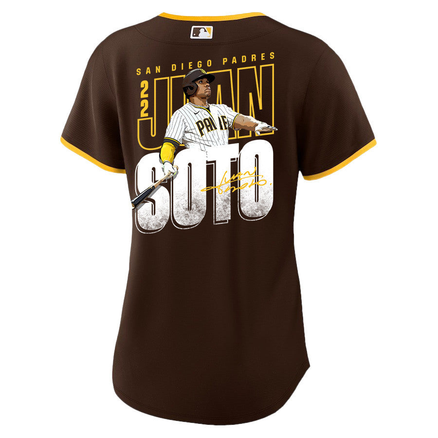 Juan Soto 22 San Diego Padres Signed Posture 2023 Road Player Women Jersey - Brown