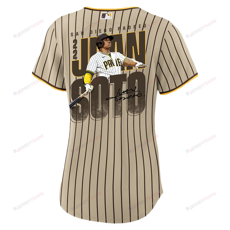 Juan Soto 22 San Diego Padres Signed Posture 2023 Alternate Player Women Jersey - Tan