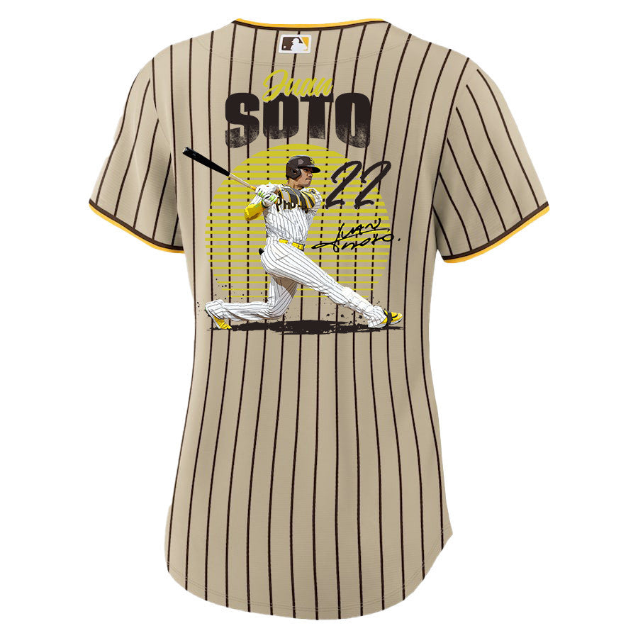 Juan Soto 22 San Diego Padres Signed Hit 2023 Alternate Player Women Jersey - Tan