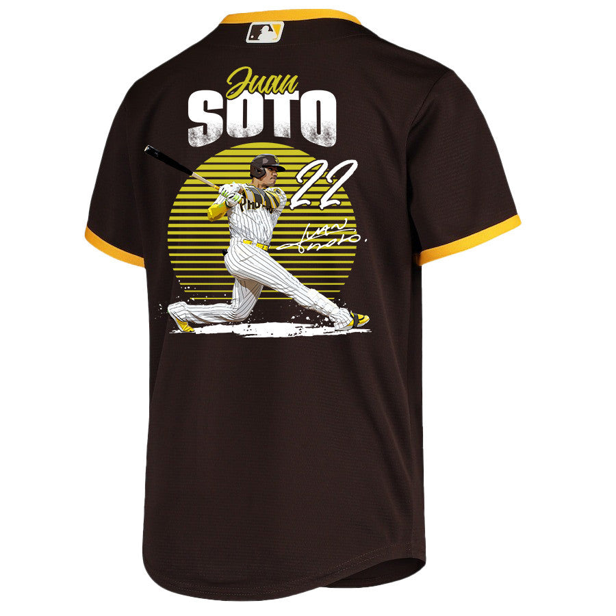 Juan Soto 22 San Diego Padres Signed Hit 2023 Road Player YOUTH Jersey - Brown