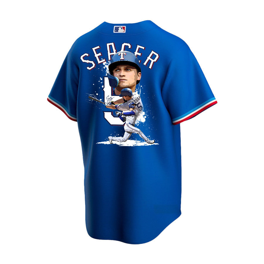 Corey Seager 5 Texas Rangers Signed Posture 2023 Alternate Player YOUTH Jersey - Royal