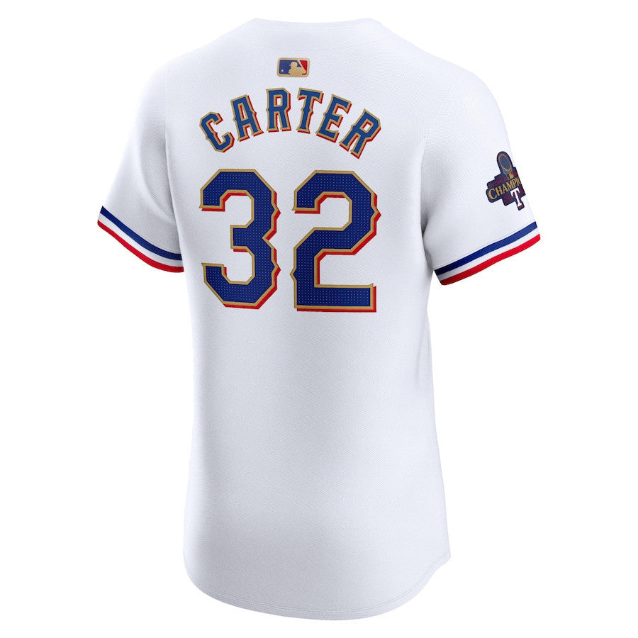 Evan Carter 32 Texas Rangers 2024 Gold Collection ELITE Player Jersey - White