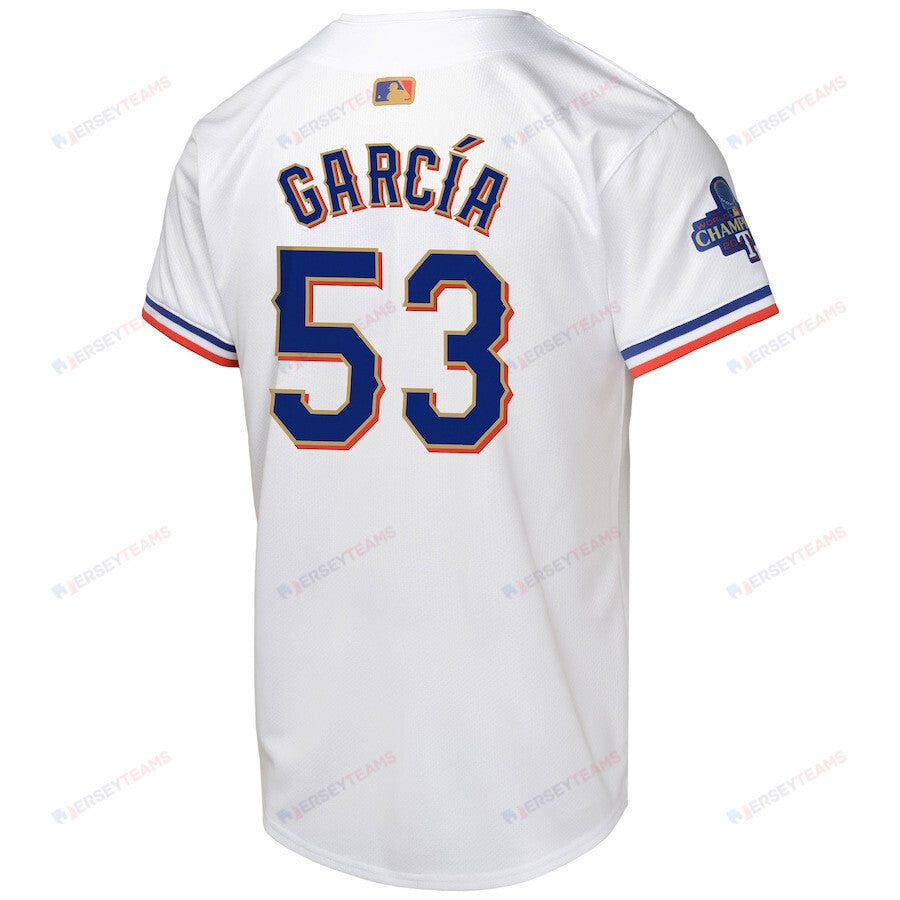 Adolis Garcia 53 Texas Rangers 2024 YOUTH Gold Collection Limited Jersey - White