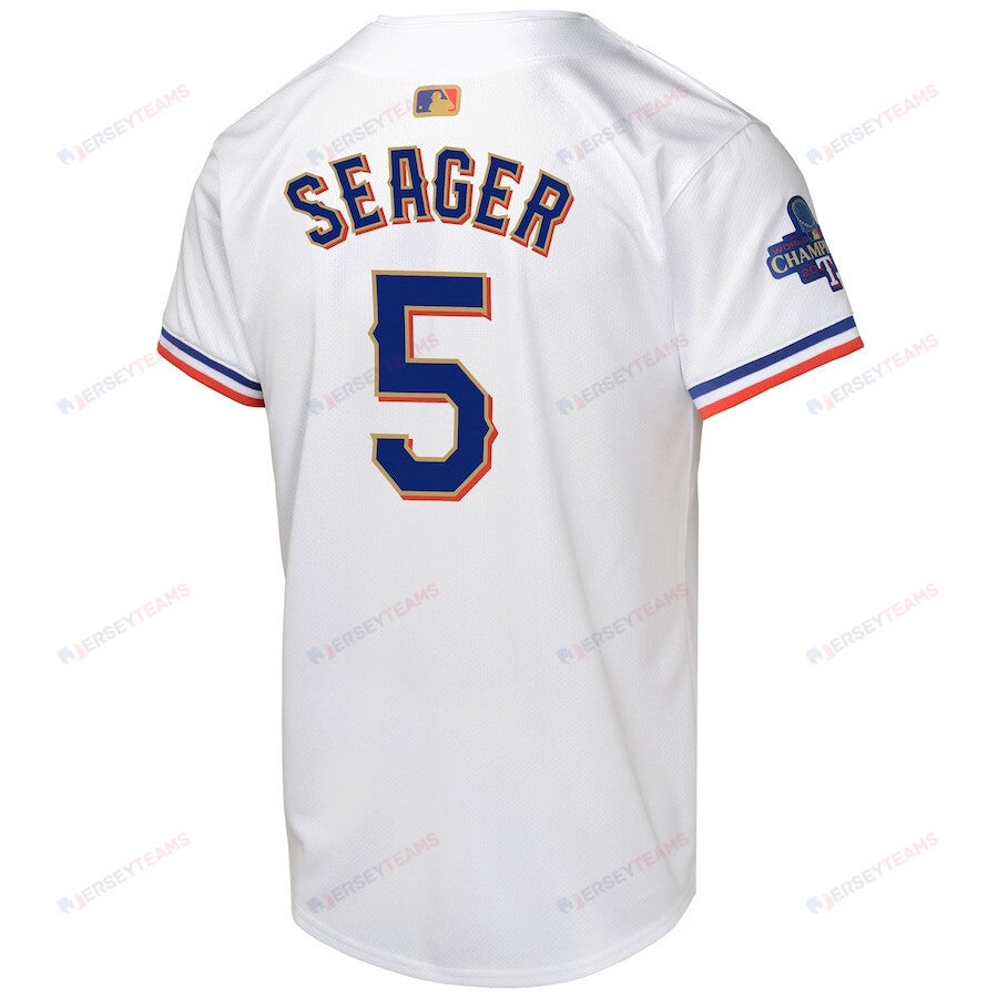 Corey Seager 5 Texas Rangers 2024 YOUTH Gold Collection Limited Jersey - White
