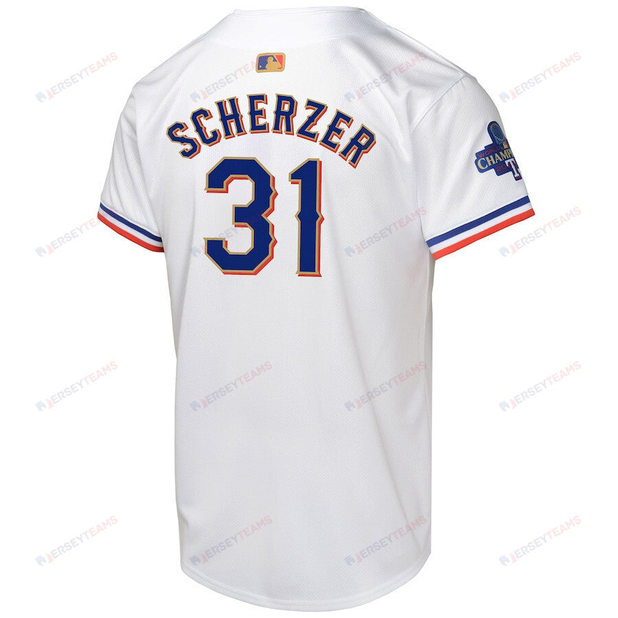 Max Scherzer 31 Texas Rangers 2024 YOUTH Gold Collection Limited Jersey - White