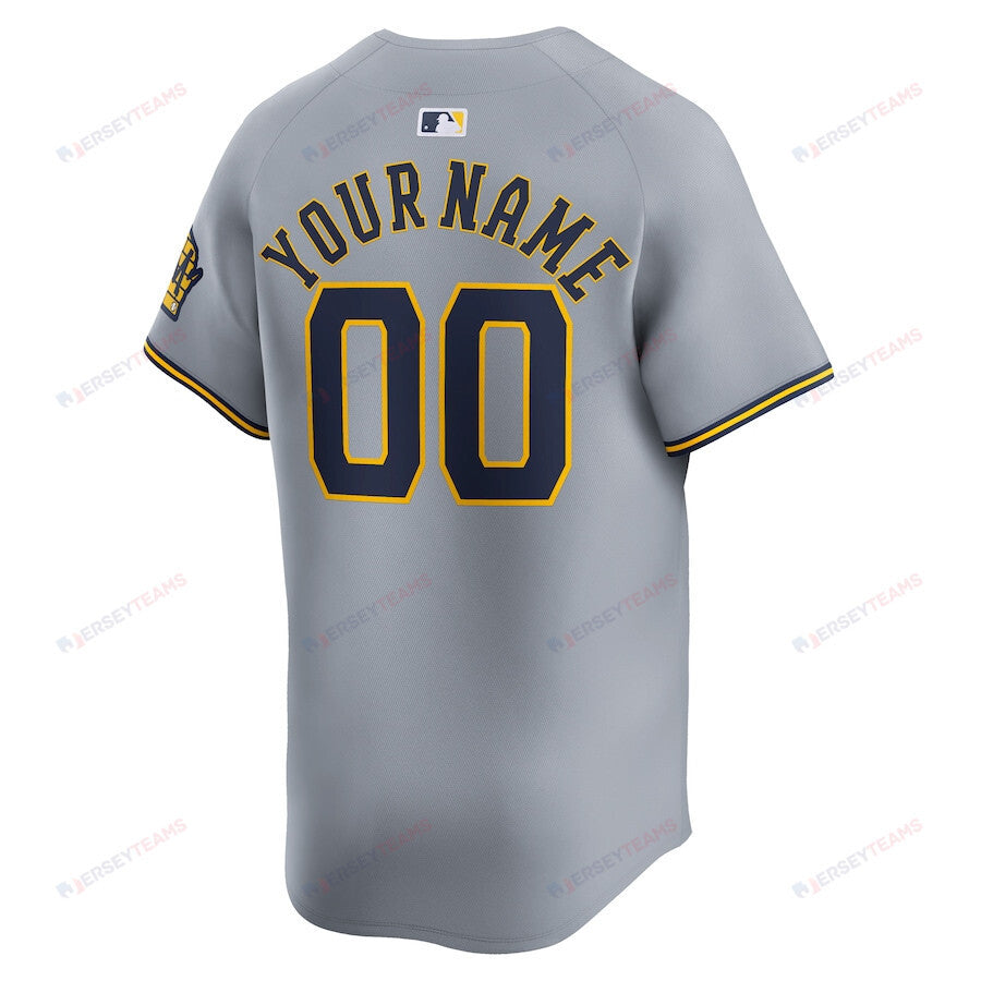 Milwaukee Brewers Away Limited Custom Men Jersey - Gray