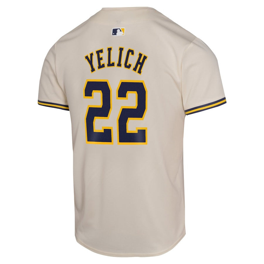 Christian Yelich 22 Milwaukee Brewers Home Game Player YOUTH Jersey - Cream