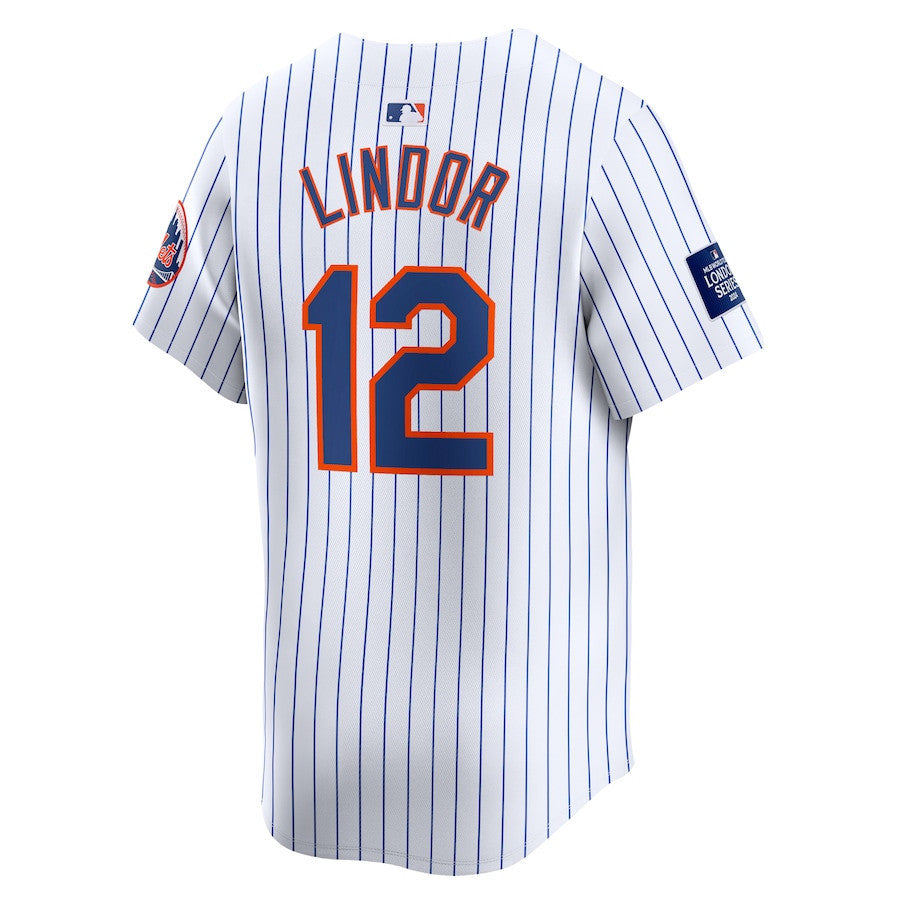 Francisco Lindor 12 New York Mets 2024 MLB World Tour London Series Home Limited Player Men Jersey - White