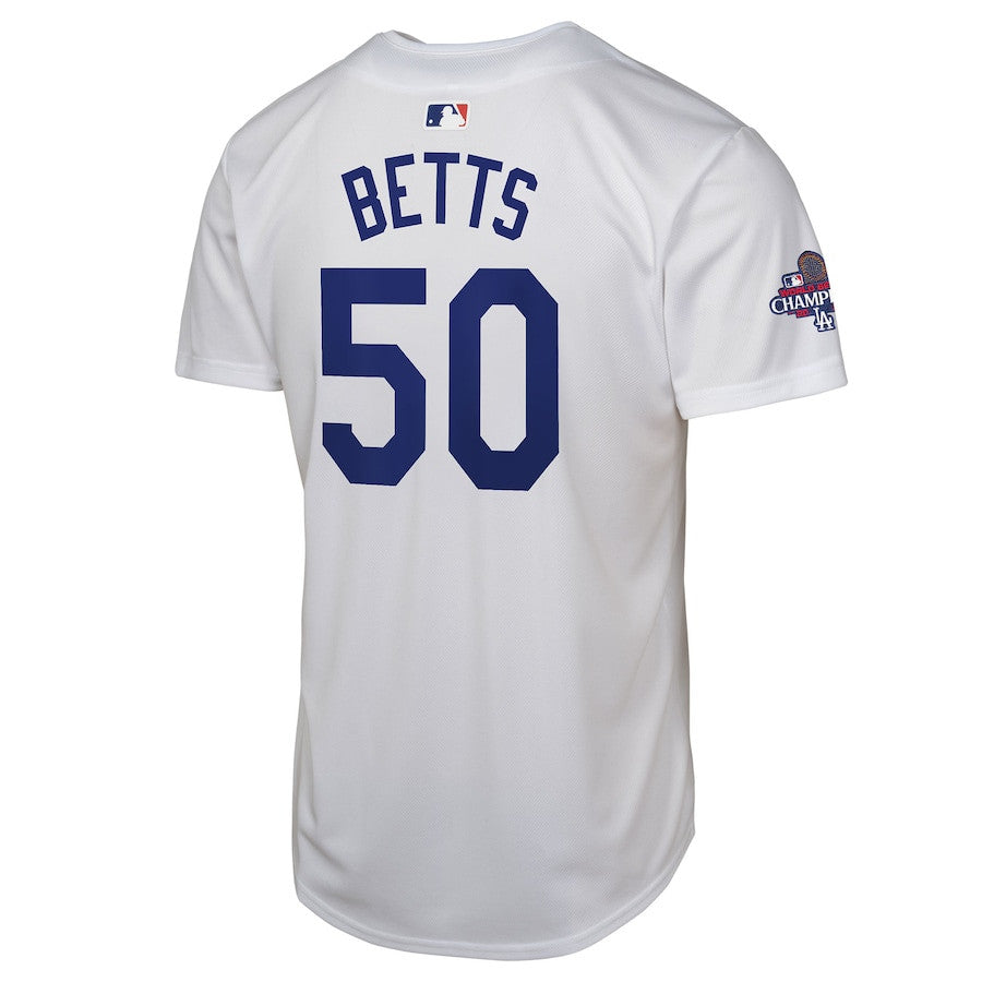 Mookie Betts 50 Los Angeles Dodgers 2024 World Series Champions Home Game Player YOUTH Jersey - White