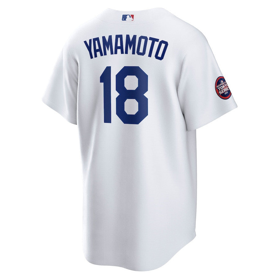 Yoshinobu Yamamoto 18 Los Angeles Dodgers 2025 MLB World Tour: Tokyo Series Home Player Men Jersey - White
