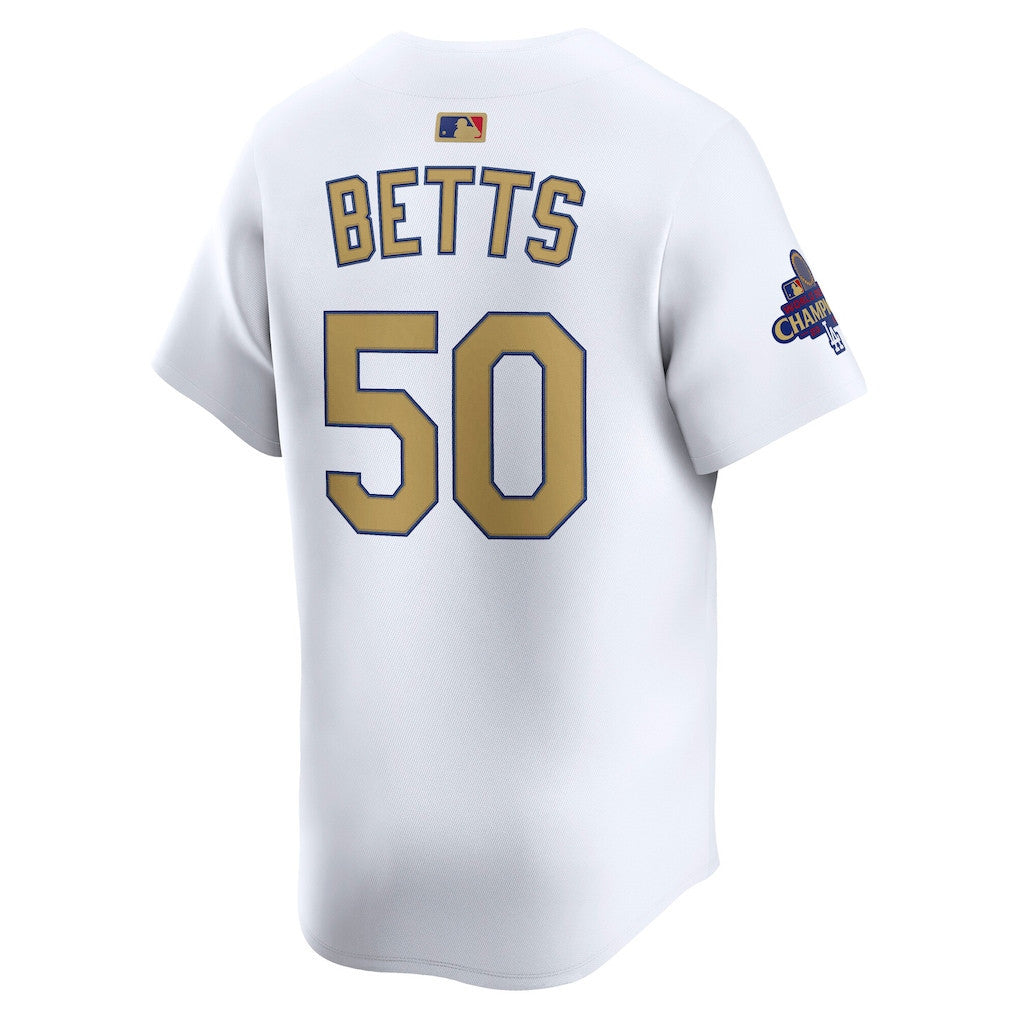 Mookie Betts 50 Los Angeles Dodgers 2025 Gold Collection Limited Men Jersey - White
