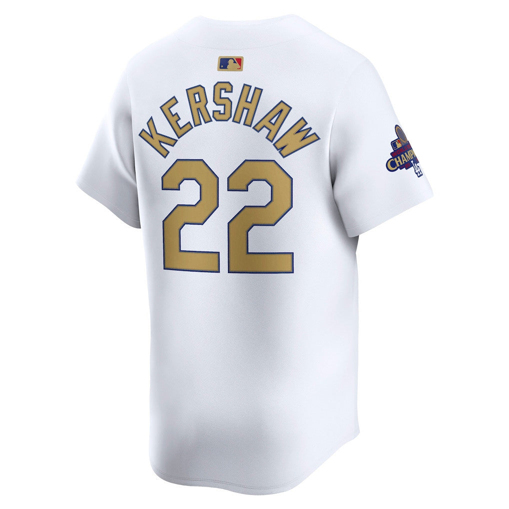 Clayton Kershaw 22 Los Angeles Dodgers 2025 Gold Collection Limited Men Jersey - White