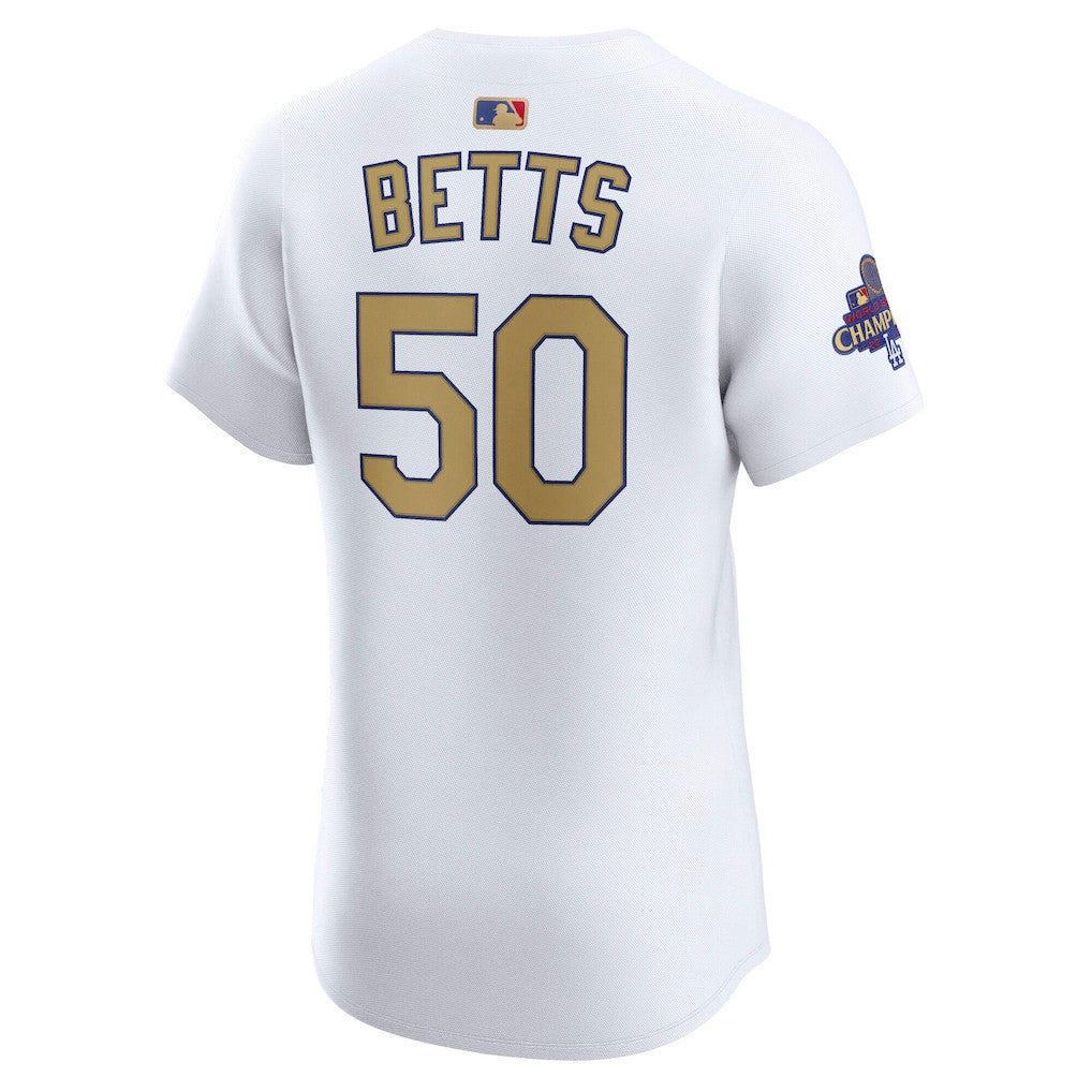 Mookie Betts 50 Los Angeles Dodgers 2025 Gold Collection Elite Men Jersey - White