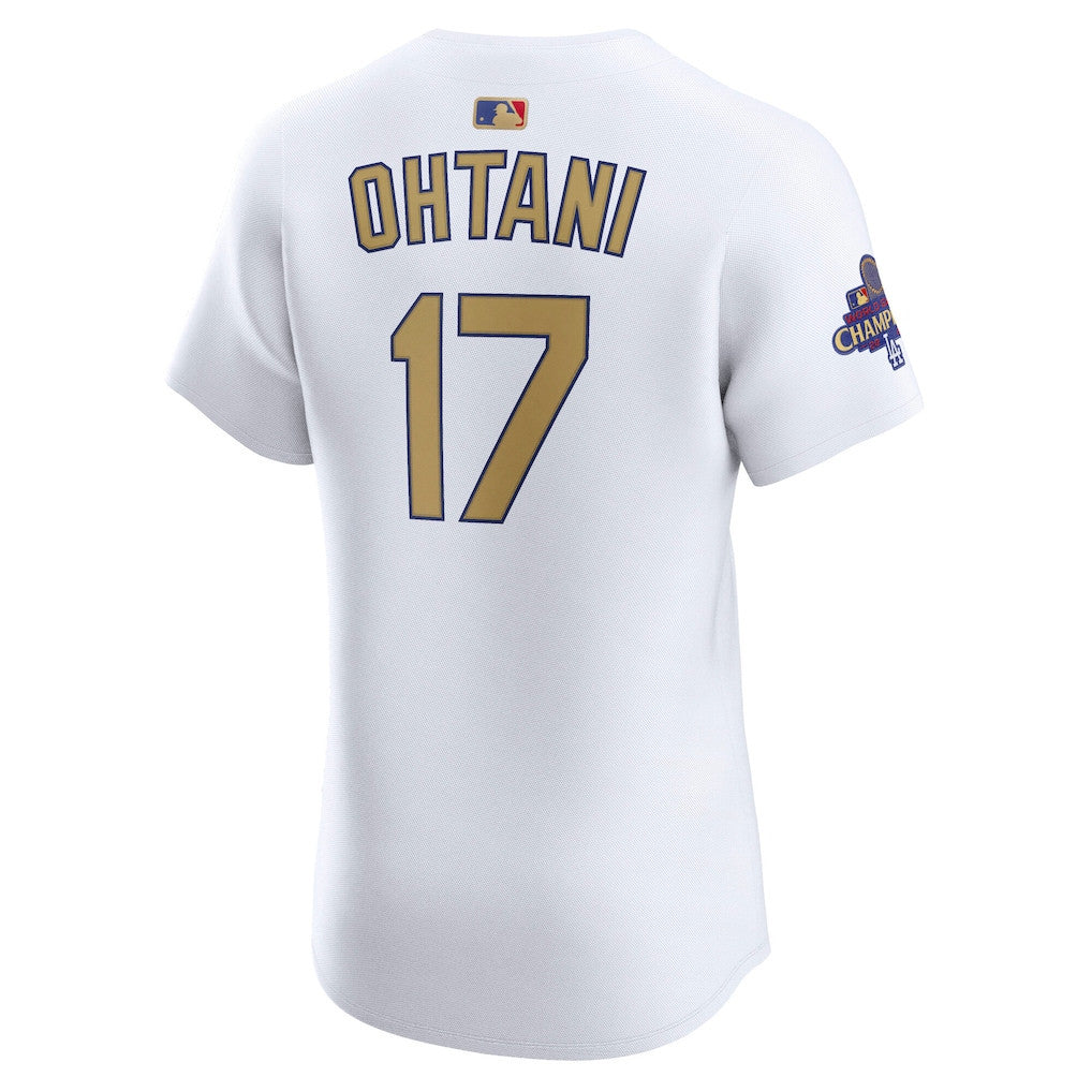 Shohei Ohtani 17 Los Angeles Dodgers 2025 Gold Collection Elite Men Jersey - White