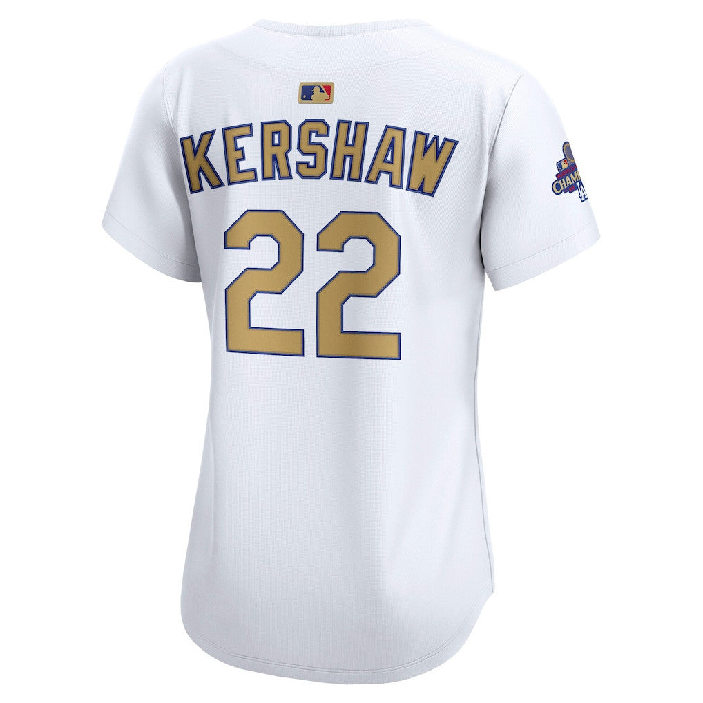 Clayton Kershaw 22 Los Angeles Dodgers Women's 2025 Gold Collection Limited Jersey - White