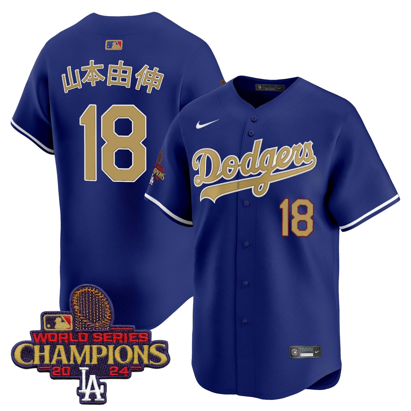 Yoshinobu Yamamoto 18 Los Angeles Dodgers 2025 Gold Collection Kanji Limited Men Jersey - Royal