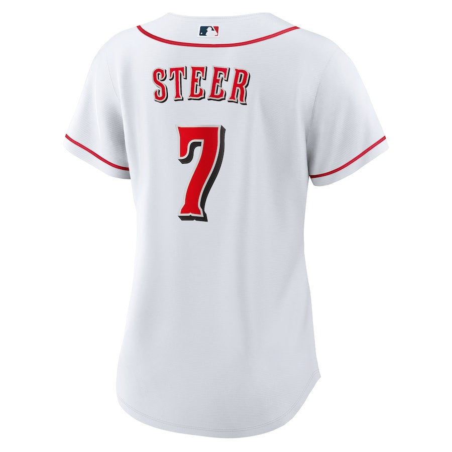 Spencer Steer 7 Cincinnati Reds Women's Home Jersey - White