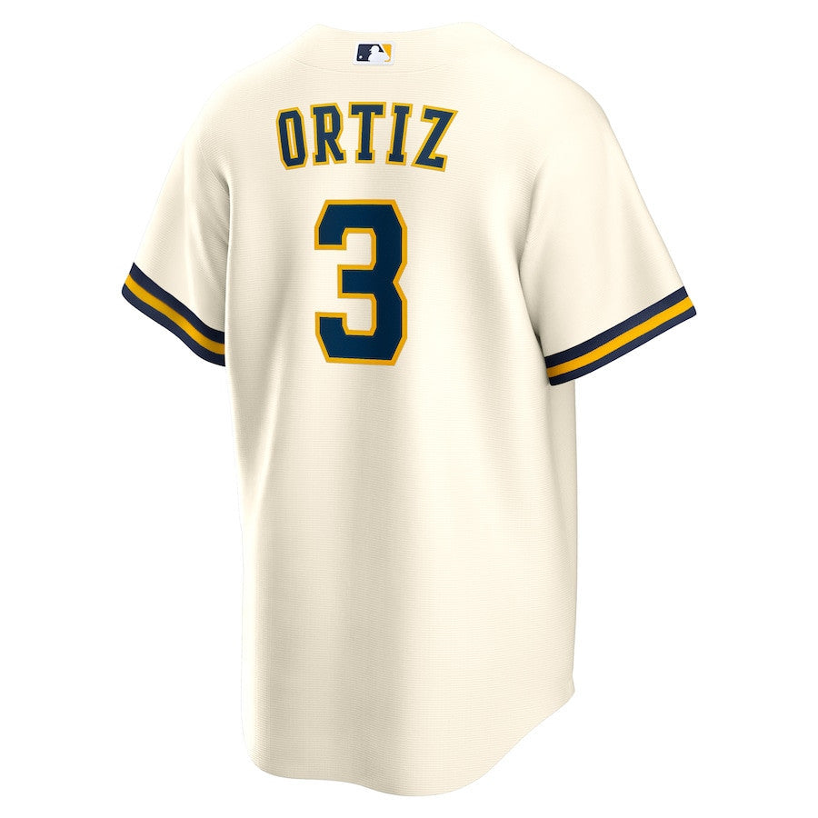 Joey Ortiz 3 Milwaukee Brewers Home Men Jersey - Cream