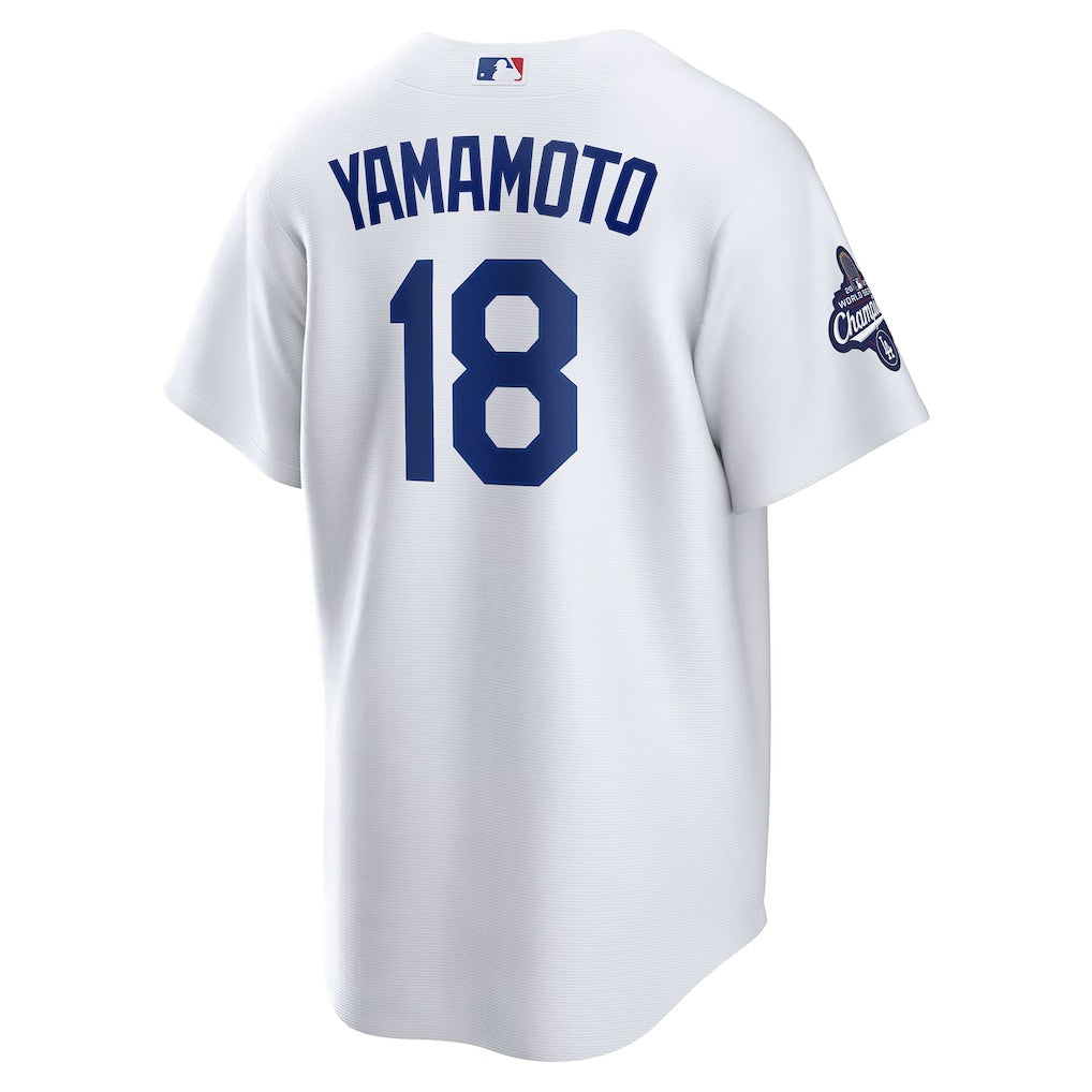 Yoshinobu Yamamoto 18 Los Angeles Dodgers 2025 World Series Champions Home Men Jersey - White