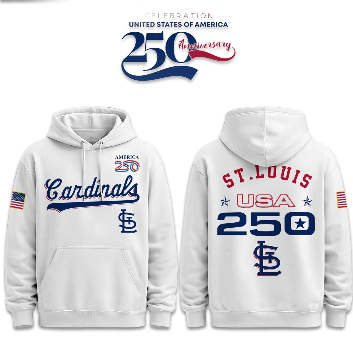 St. Louis Cardinals America 250th Anniversary 2026 White Pullover Hoodie