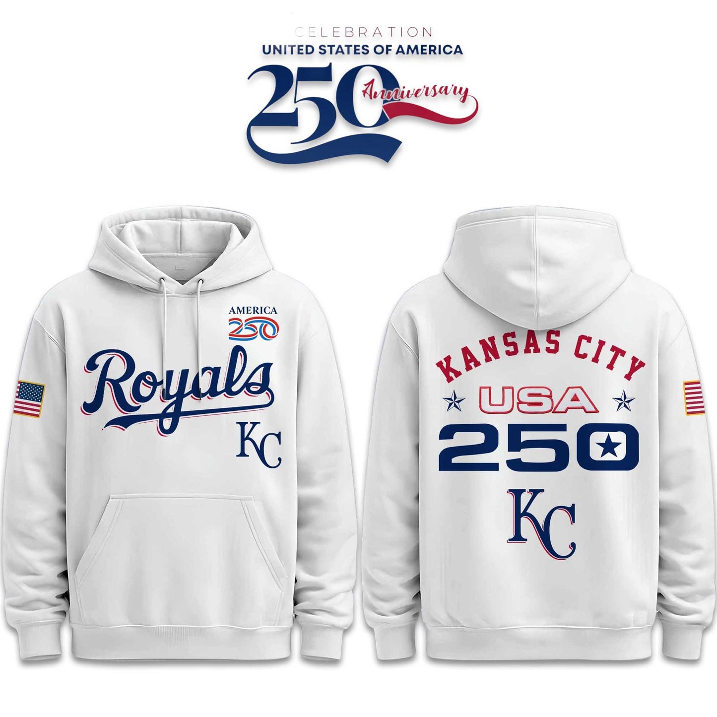 Kansas City Royals America 250th Anniversary 2026 White Pullover Hoodie