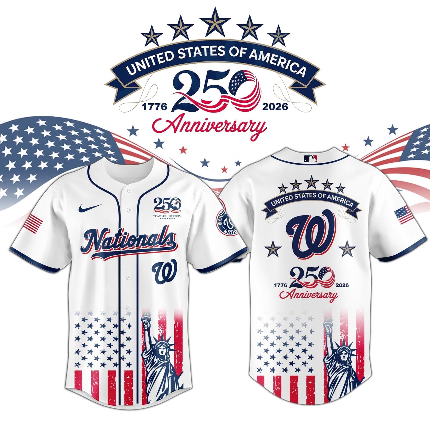 Washington Nationals special America's 250th Anniversary Limited Edition 3D Baseball Jersey
