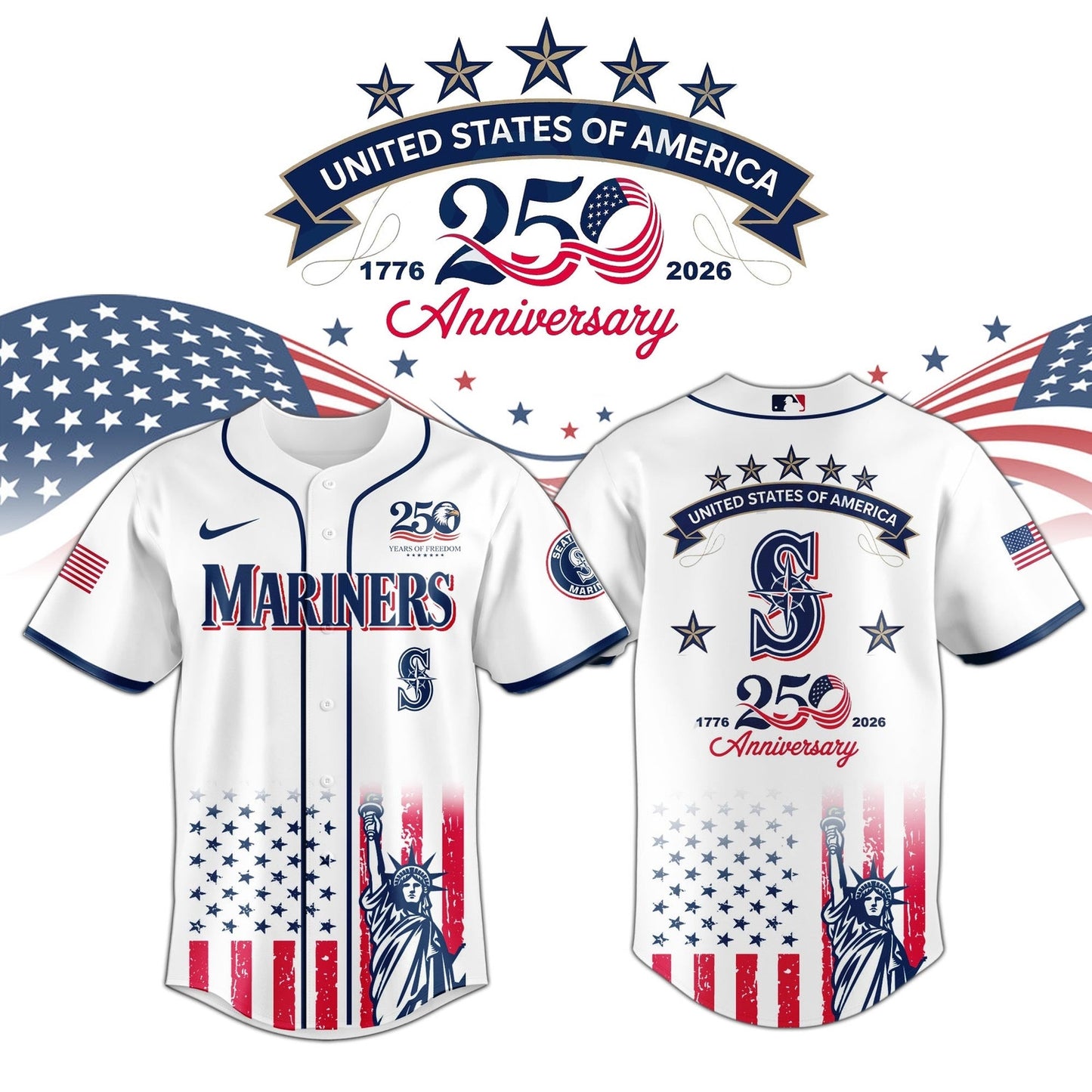 Seattle Mariners special America's 250th Anniversary Limited Edition 3D Baseball Jersey
