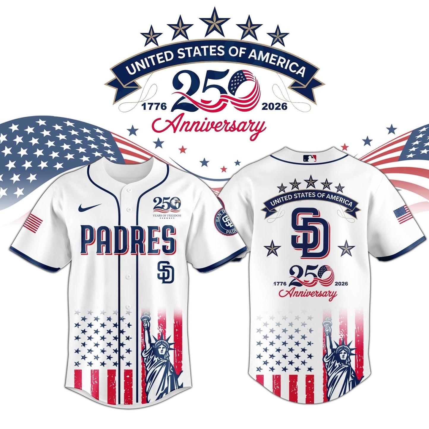 San Diego Padres special America's 250th Anniversary Limited Edition 3D Baseball Jersey