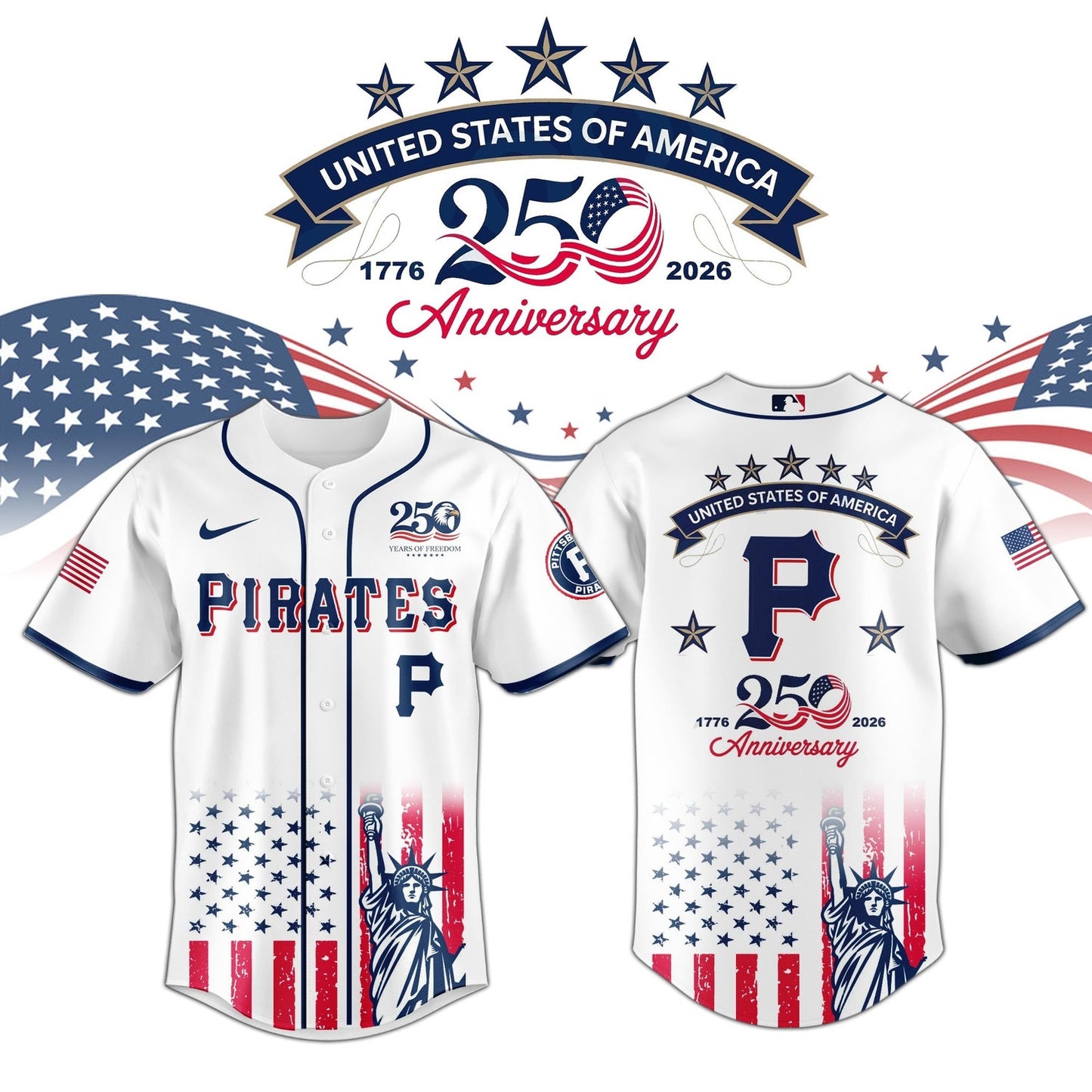 Pittsburgh Pirates special America's 250th Anniversary Limited Edition 3D Baseball Jersey