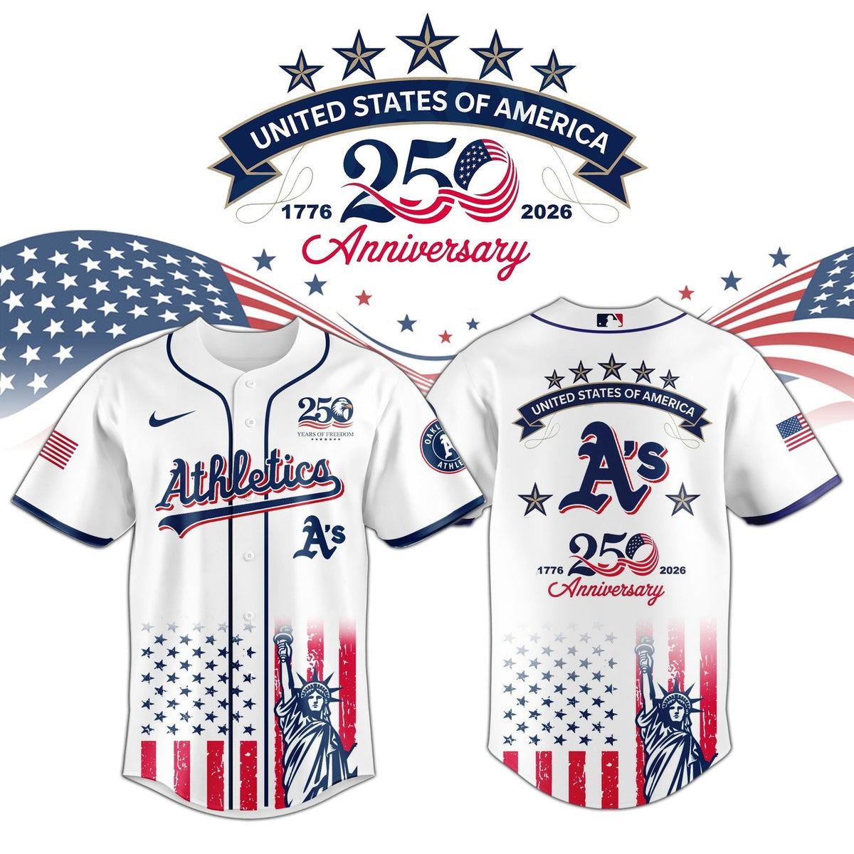 Oakland Athletics special America's 250th Anniversary Limited Edition 3D Baseball Jersey