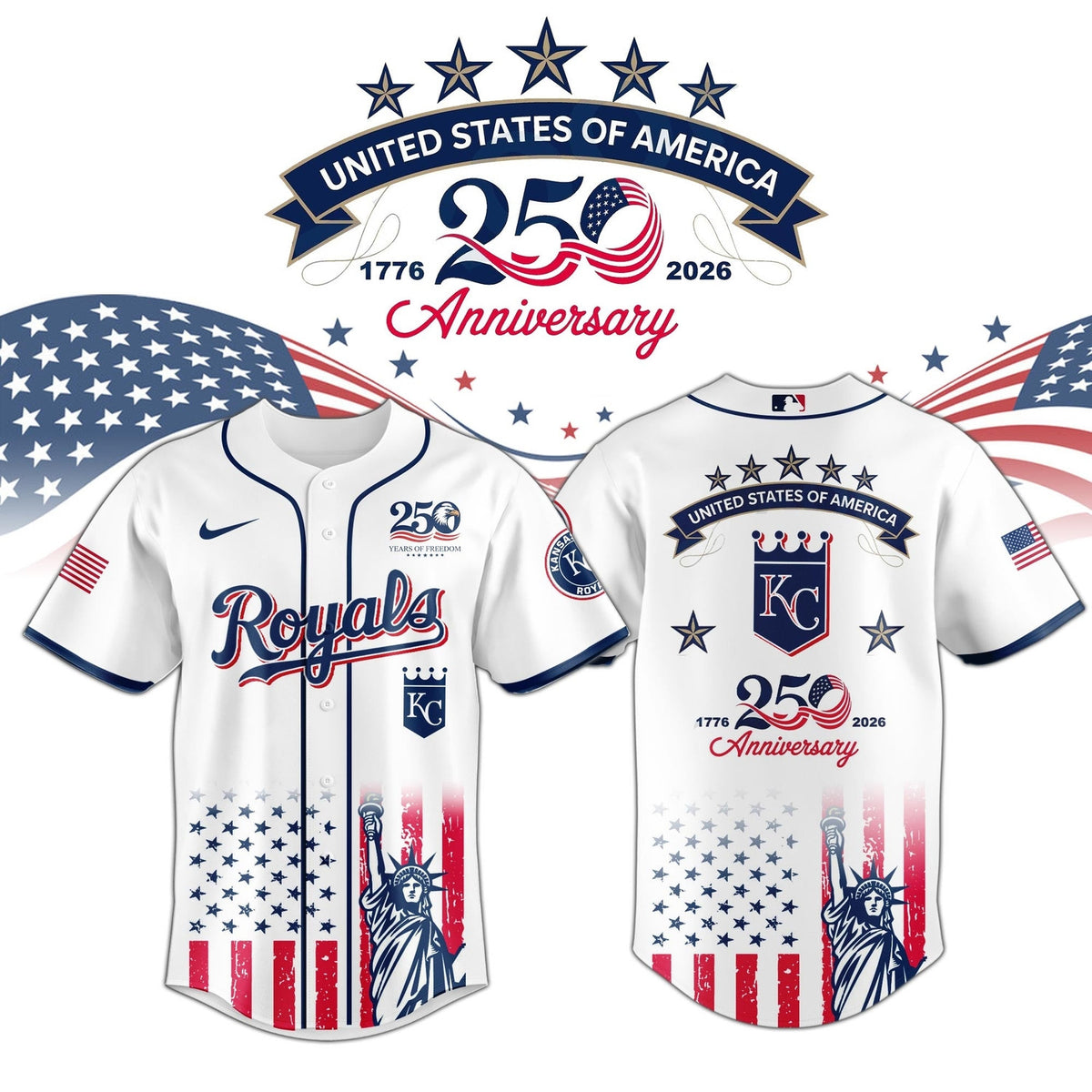 Kansas City Royals special America's 250th Anniversary Limited Edition 3D Baseball Jersey