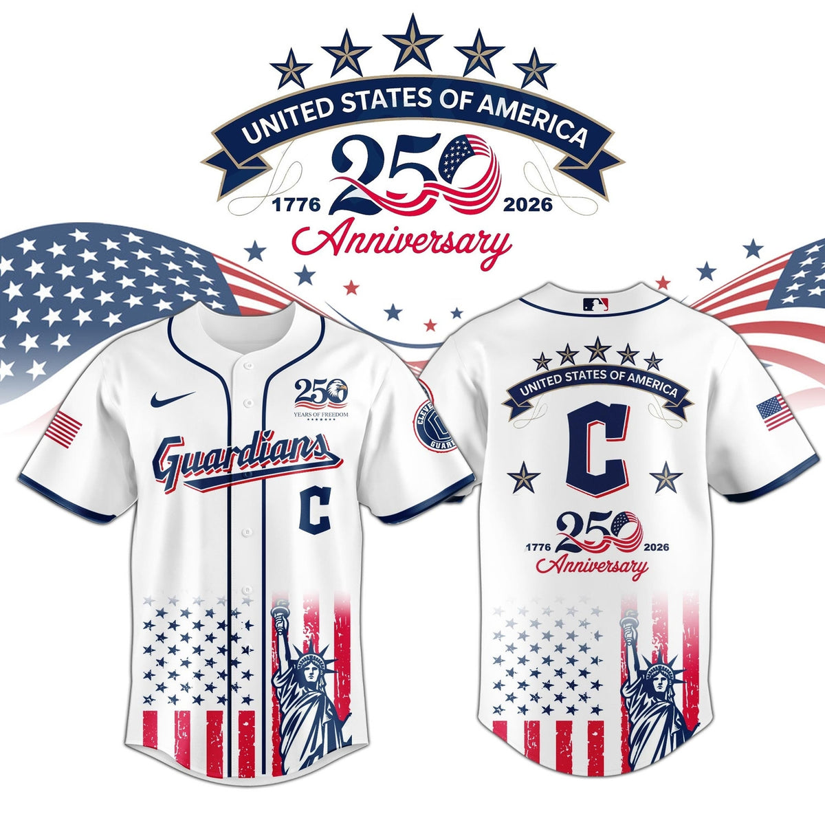Cleveland Guardians special America's 250th Anniversary Limited Edition 3D Baseball Jersey