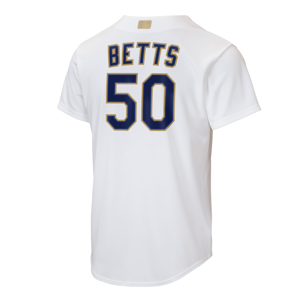 Mookie Betts 50 Los Angeles Dodgers 2026 Gold Collection Home YOUTH Jersey - White