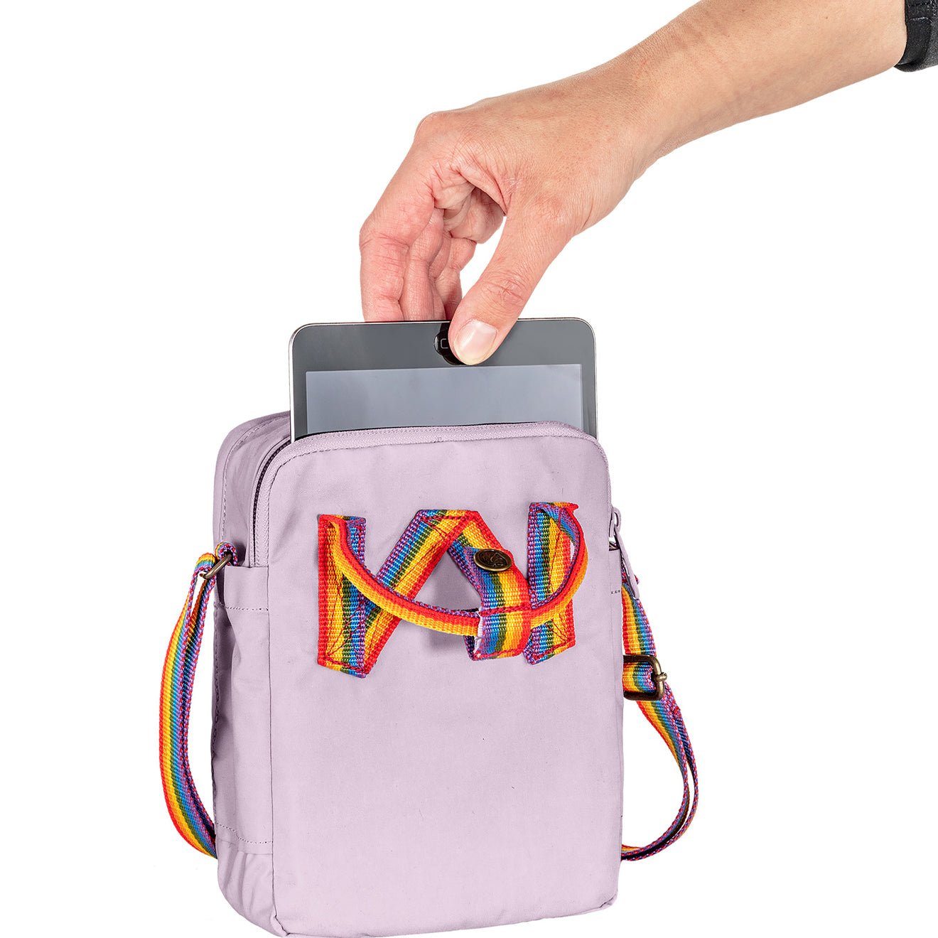 Fjallraven Kanken Rainbow Sling Black and red stripes