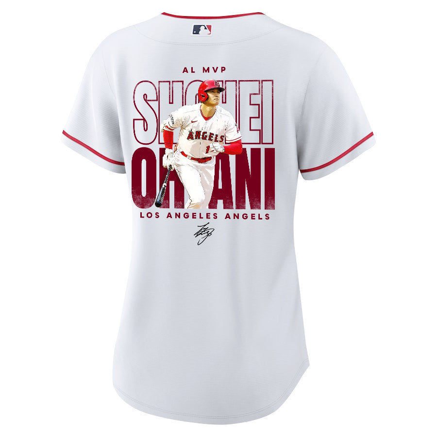 Shohei Ohtani 17 Los Angeles Angels Signed Name 2023 Home Player Women Jersey - White