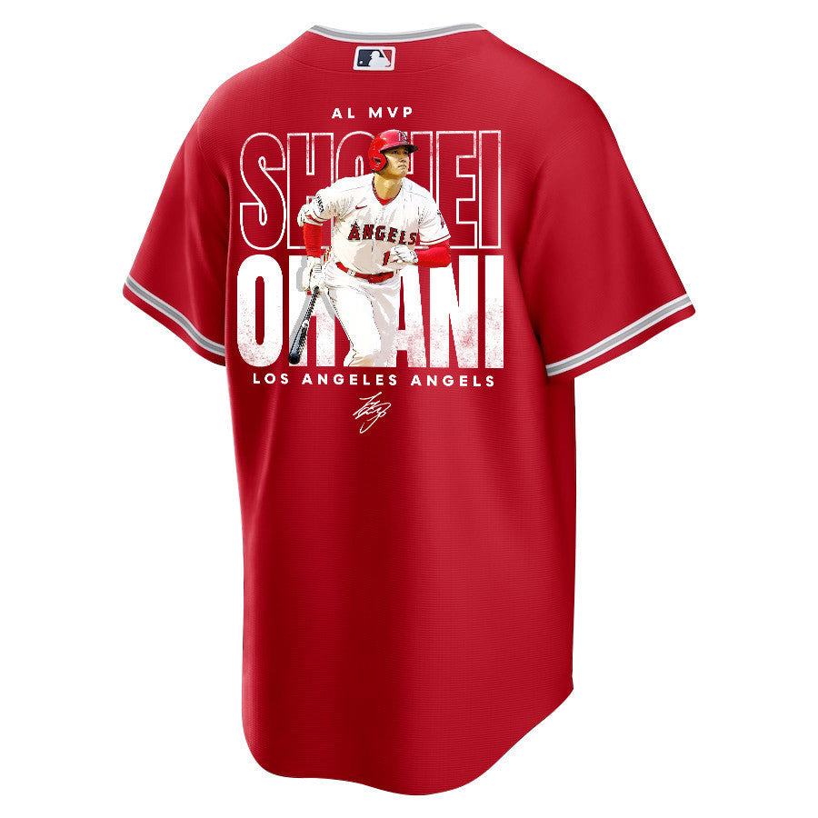 Shohei Ohtani 17 Los Angeles Angels Signed Name 2023 Alternate Player Men Jersey - Red