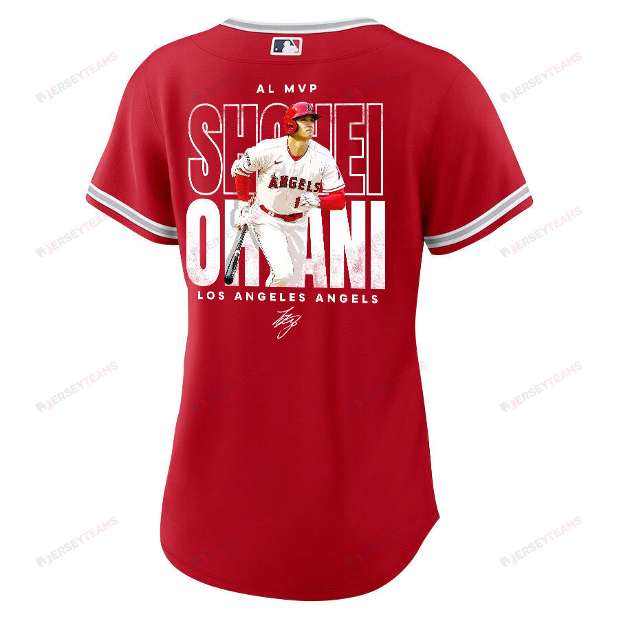 Shohei Ohtani 17 Los Angeles Angels Signed Name 2023 Alternate Player Women Jersey - Red