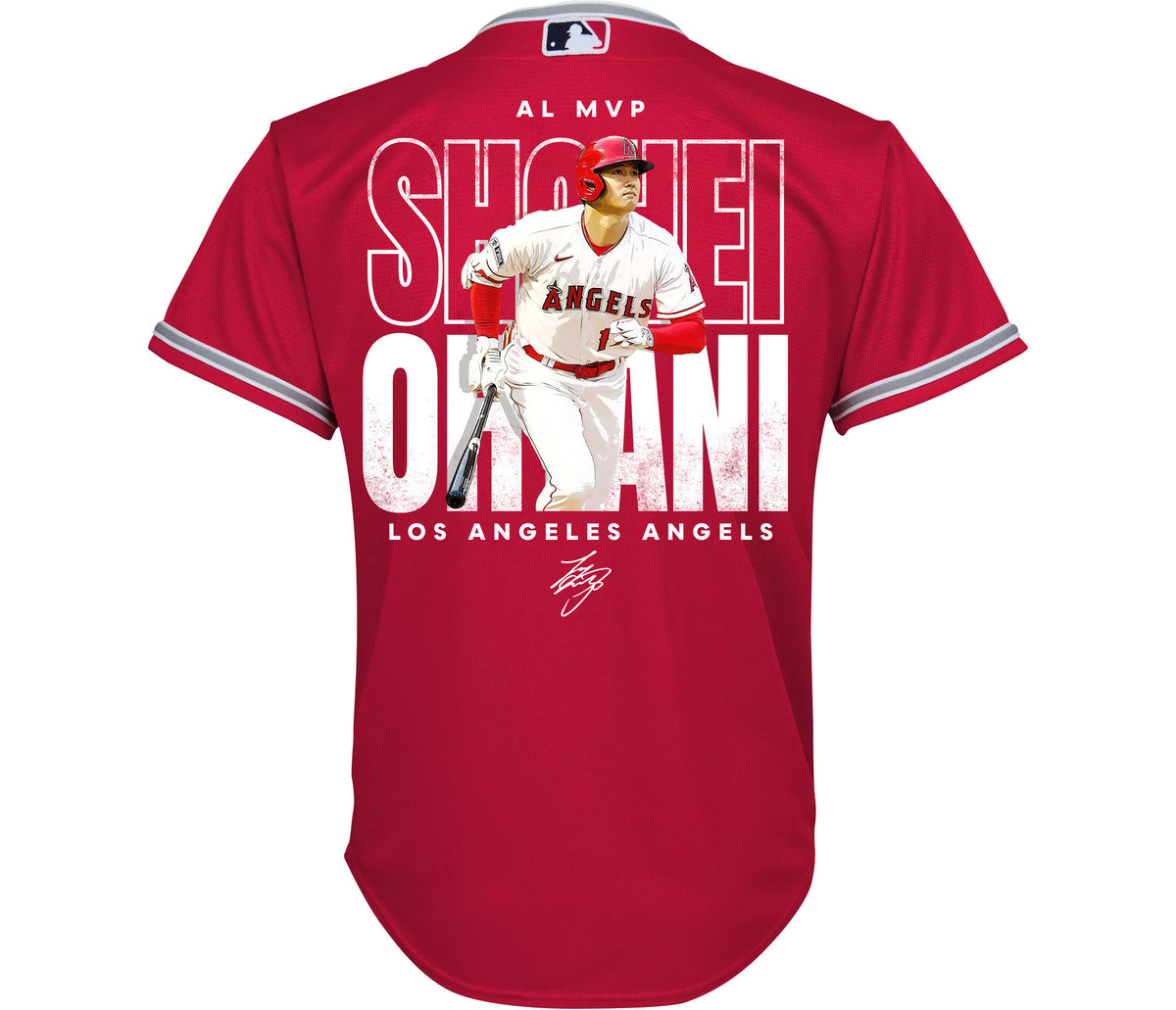 Shohei Ohtani 17 Los Angeles Angels Signed Name 2023 Alternate Player YOUTH Jersey - Red